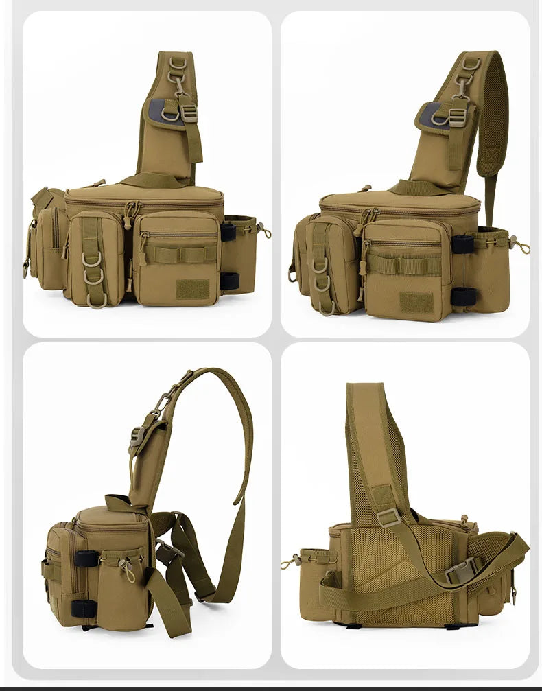 Mochila de Pesca con Portacañas y Correa Bandolera