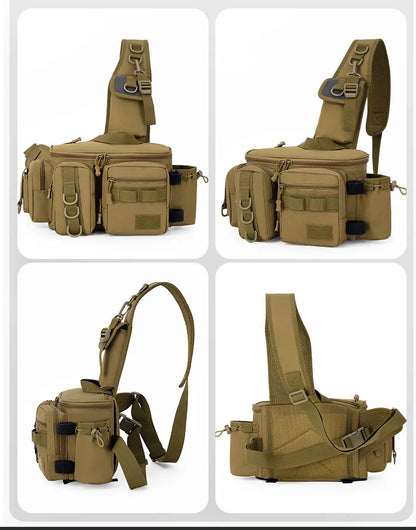 Mochila de Pesca con Portacañas y Correa Bandolera