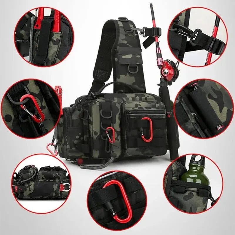 Mochila de Pesca con Portacañas y Correa Bandolera