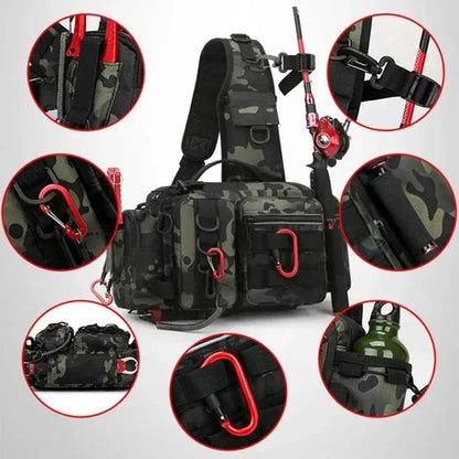Mochila de Pesca con Portacañas y Correa Bandolera