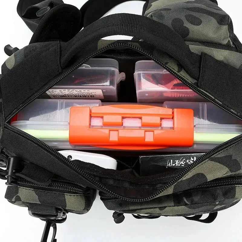 Mochila de Pesca con Portacañas y Correa Bandolera