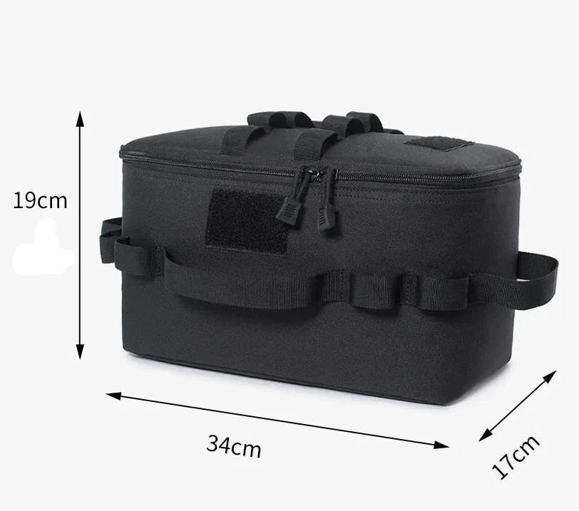 Bolsa organizadora de camping abierta mostrando los compartimentos