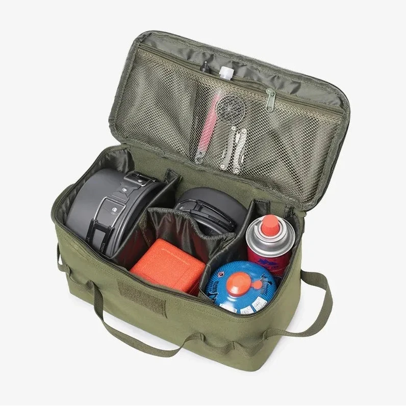Bolsa organizadora de camping color negro, vista frontal