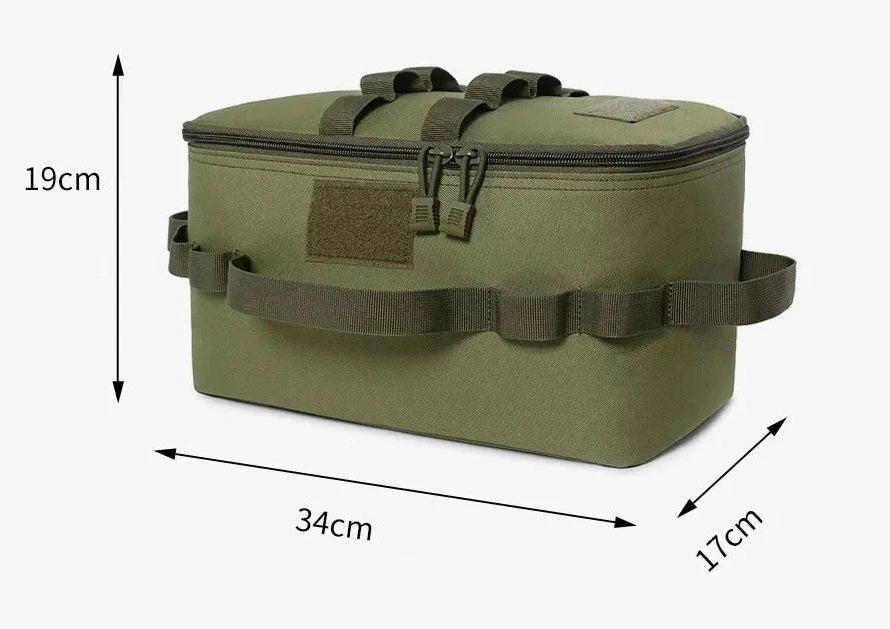 Bolsa organizadora de camping color verde olivo, vista frontal