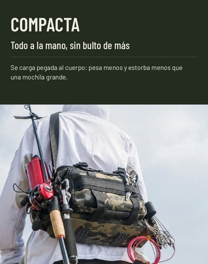 Bolsa de pesca compacta cargada al cuerpo, más ligera que una mochila