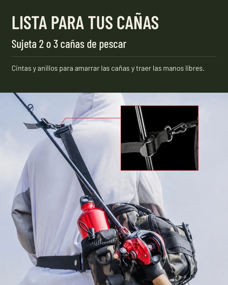 Cintas de la bolsa de pesca para sujetar dos o tres cañas