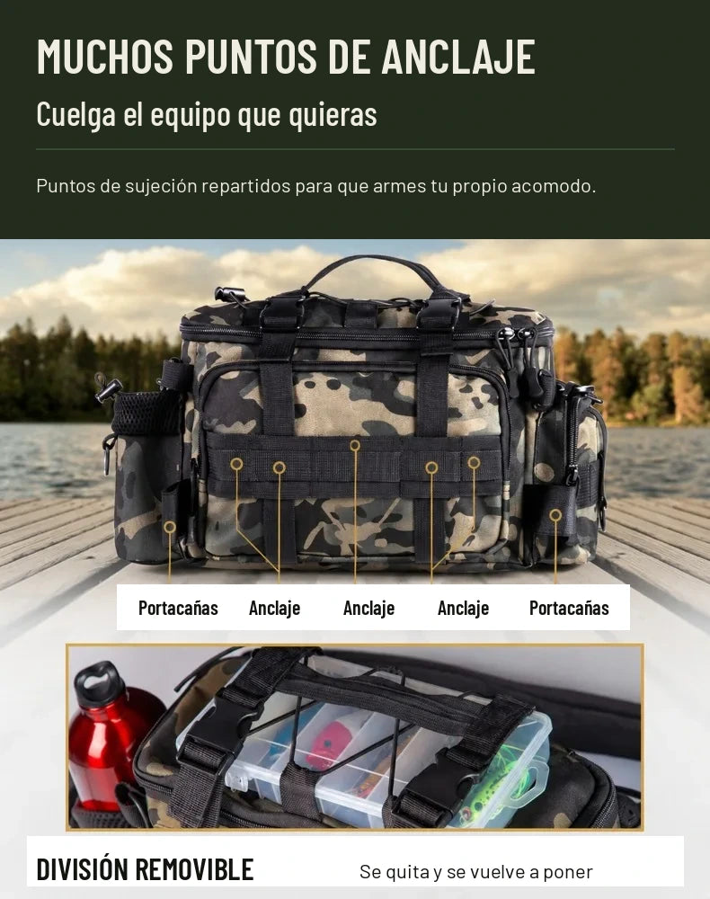 Puntos de anclaje exteriores de la bolsa de pesca y división removible
