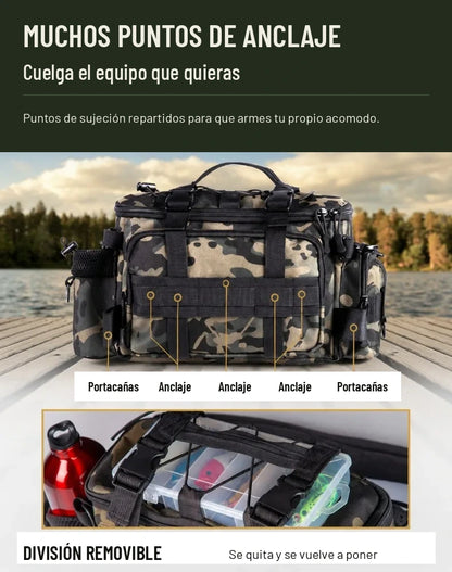 Puntos de anclaje exteriores de la bolsa de pesca y división removible