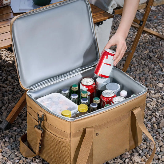 Caja organizadora de camping plegable color arena, vista principal