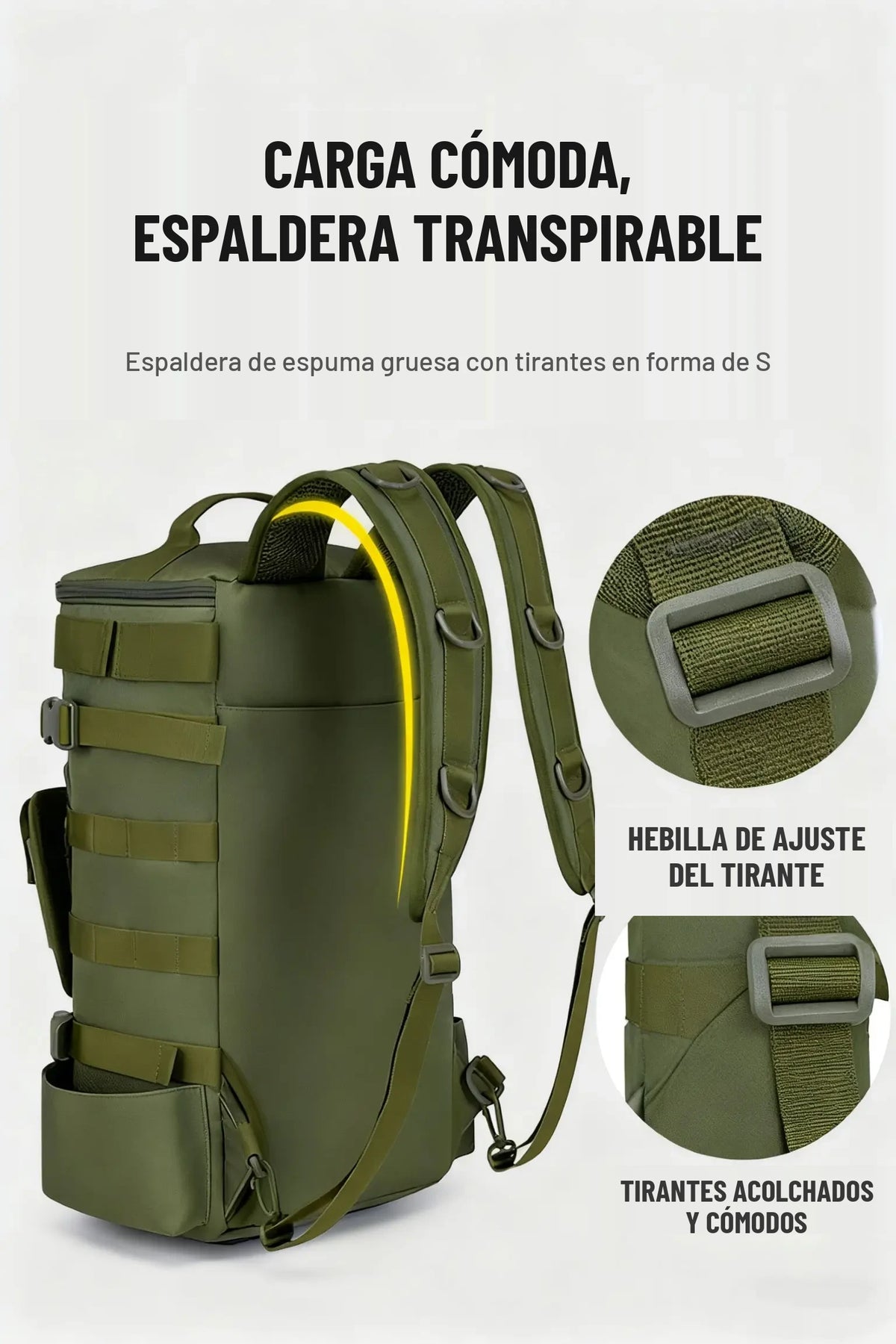 Espaldera transpirable de espuma gruesa con tirantes en forma de S