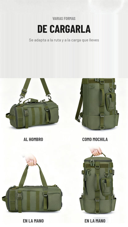 Cuatro formas de cargar la mochila de pesca: al hombro, como mochila y en la mano