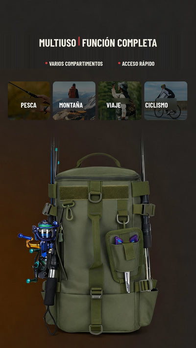 Mochila de Pesca y Outdoor, Impermeable — Con Portacañas