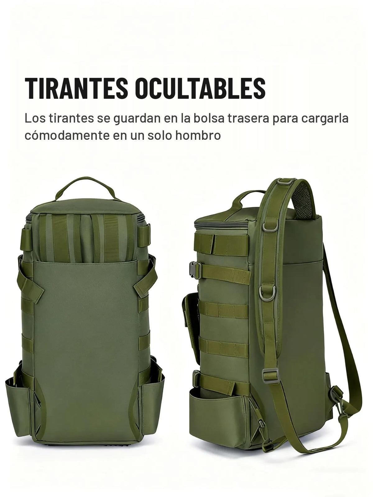 Tirantes ocultables en la bolsa trasera de la mochila de pesca