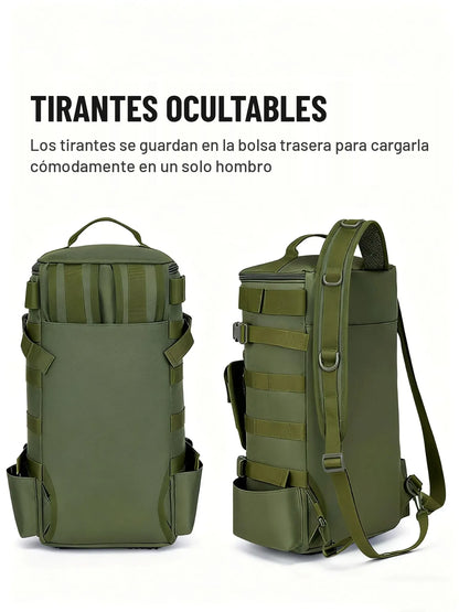 Tirantes ocultables en la bolsa trasera de la mochila de pesca