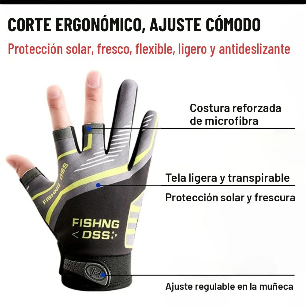 Guantes de pesca: corte ergonómico, tela transpirable, costura de microfibra y ajuste regulable