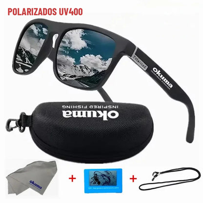 Lentes de sol polarizados Okuma UV400 con estuche rígido, paño de limpieza y cordón