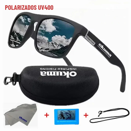 Lentes de sol polarizados Okuma UV400 con estuche rígido, paño de limpieza y cordón