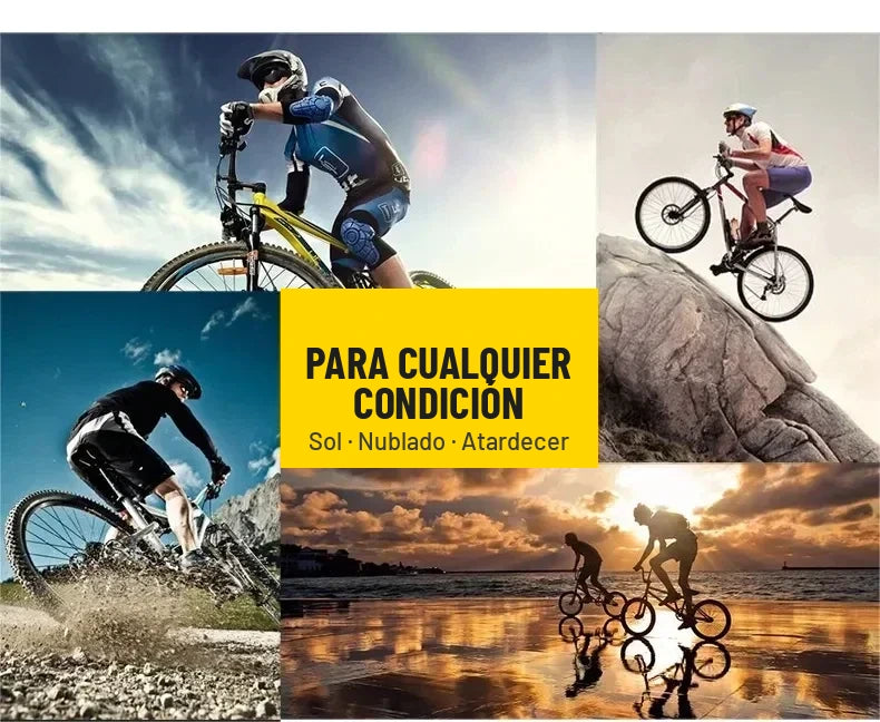 Lentes polarizados para ciclismo en sol, nublado y atardecer