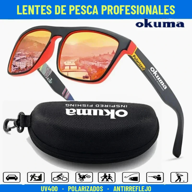 Lentes de sol de pesca profesional Okuma con estuche rígido, polarizados UV400
