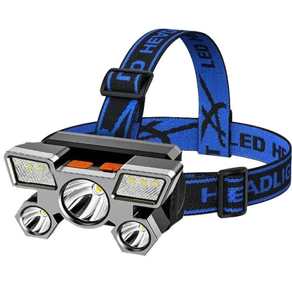 Linterna frontal LED recargable con banda ajustable, vista de detalle