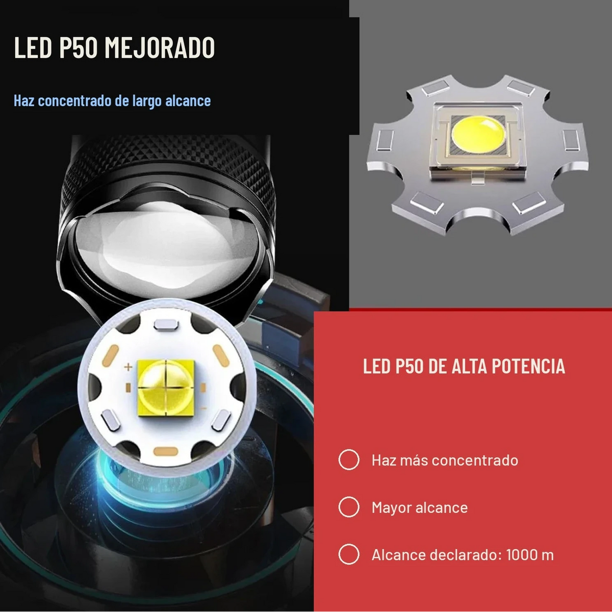 LED P50 de la linterna con haz concentrado de largo alcance