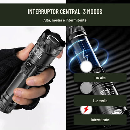 Tres modos de luz de la linterna LED: alta, media e intermitente