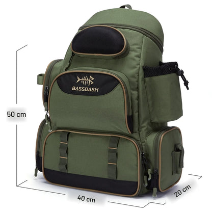 Mochila de pesca verde olivo con medidas de 50 x 40 x 20 cm