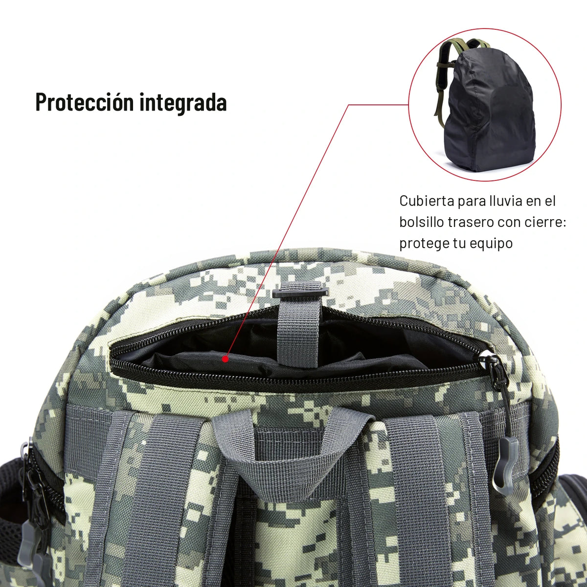 Cubierta para lluvia guardada en el bolsillo trasero de la mochila de pesca estampado outdoor