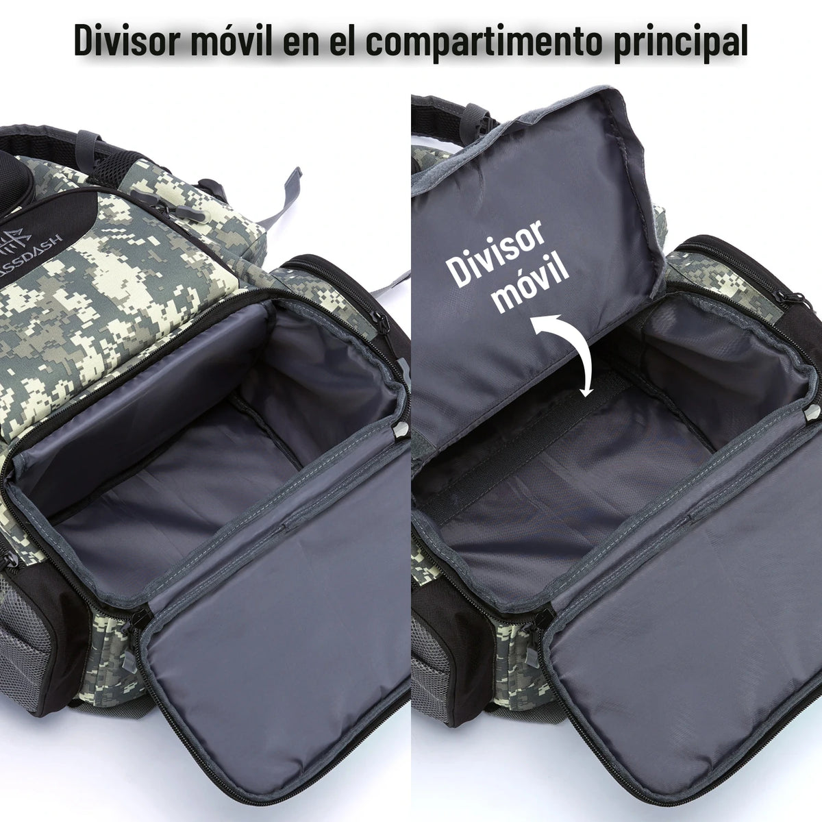 Divisor movil del compartimento principal de la mochila de pesca estampado outdoor