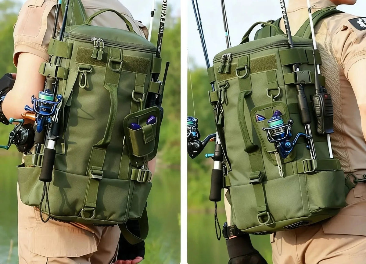 Compartimentos interiores de la mochila de pesca