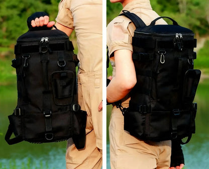 Mochila de pesca con portacañas, acabado escorpión