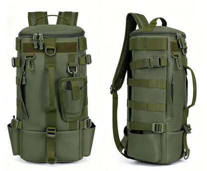 Mochila de pesca con portacañas vista desde atrás