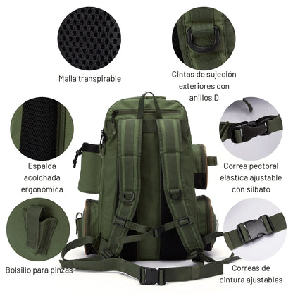Espalda acolchada y arneses ajustables de la mochila de pesca verde olivo