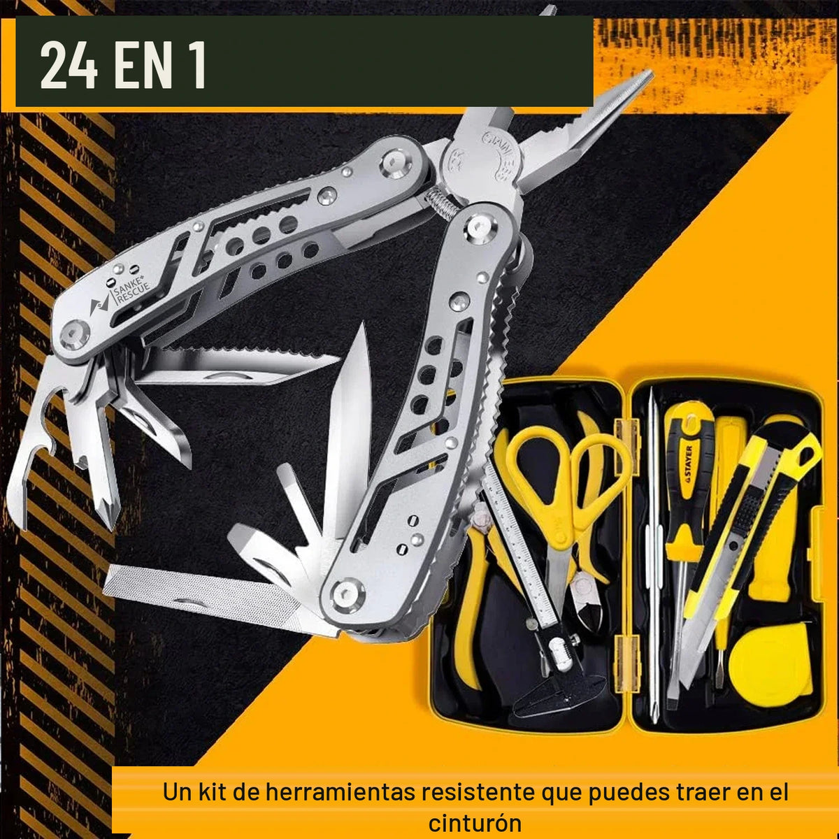 Pinzas multiherramienta 24 en 1 de acero inoxidable con set de herramientas