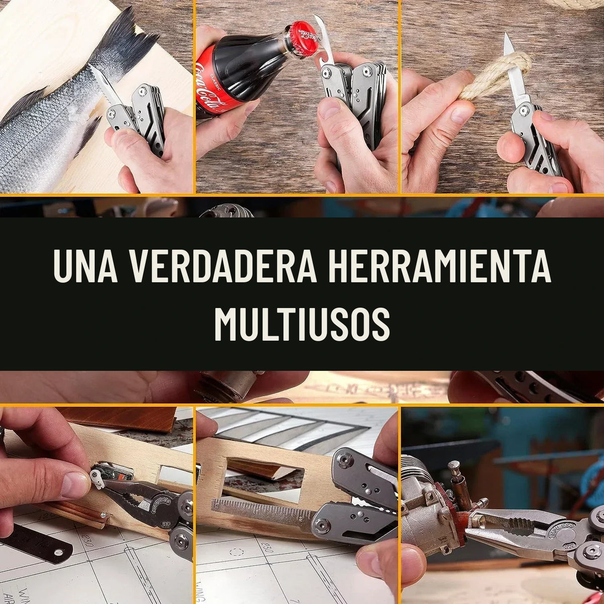Multiherramienta 24 en 1 en uso para pesca, taller y reparaciones