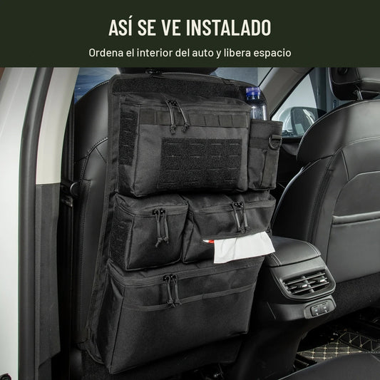 Organizador instalado en el respaldo del asiento del auto