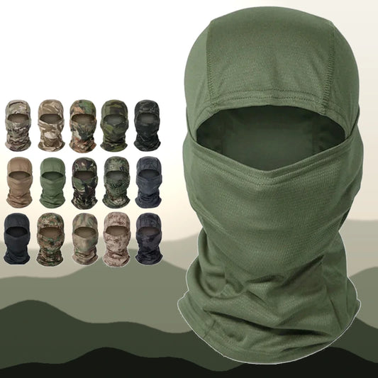 Pasamontañas outdoor verde y los 15 estampados de camuflaje disponibles