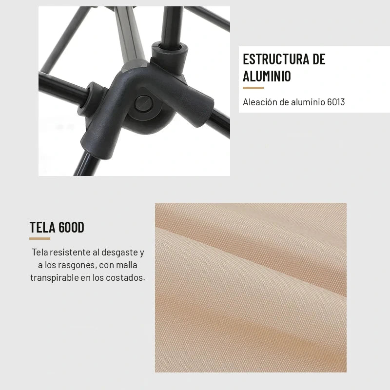 Estructura de aluminio 6013 y tela 600D de la silla plegable de camping