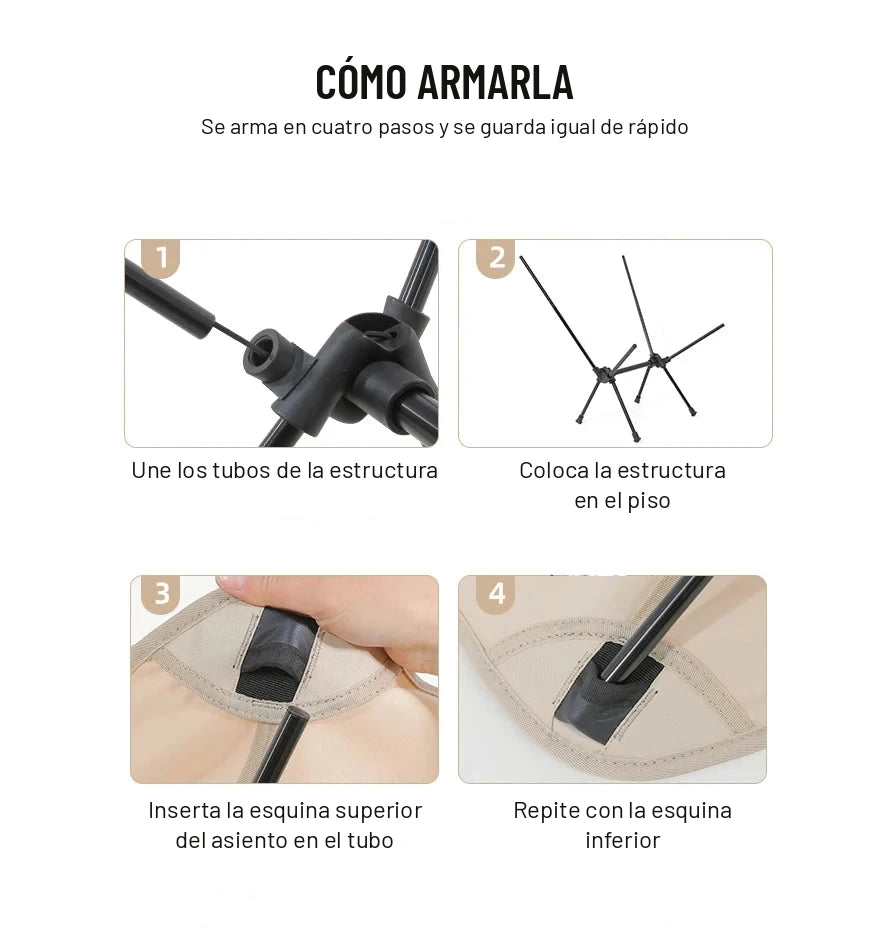 Cómo armar la silla plegable de camping en cuatro pasos
