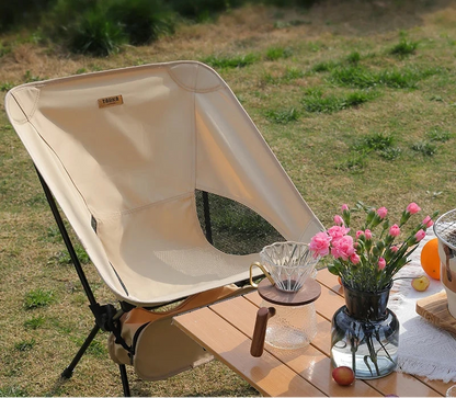 Silla plegable de camping con asiento envolvente, vista lateral
